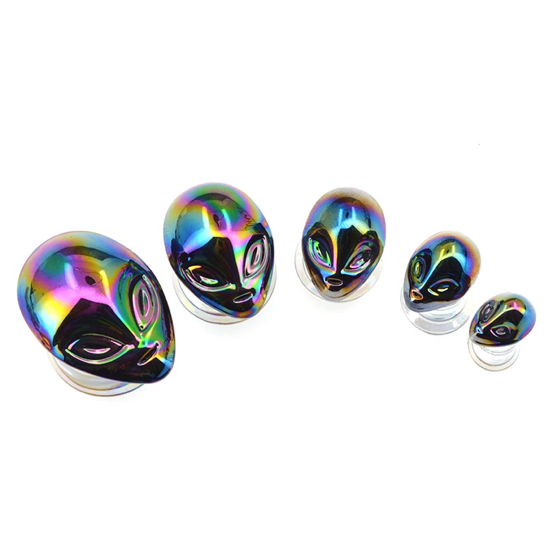 BODY PUNK Flesh Tunnels Burnished Star Moon Galaxy With Irridescent Opal Gems Center Expanders Ear Plug Body Piercing Jewelry (5)