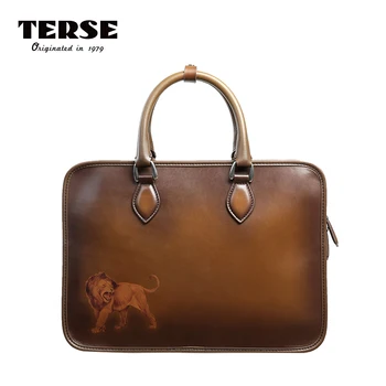 

TERSE_Handmade Italian Leather Men's Briefcase Tobacco Color Manager Tote Bag DIY Logo Service Large Capacity Document Handbag