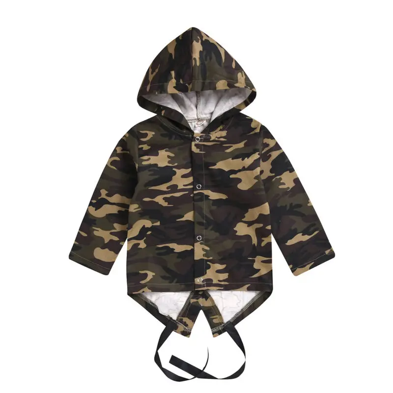 

Casual Toddler Kids Boys Girls Camo Hoodie Hooded Tops Long Sleeve Jacket Coat Botton Closure Outerwear