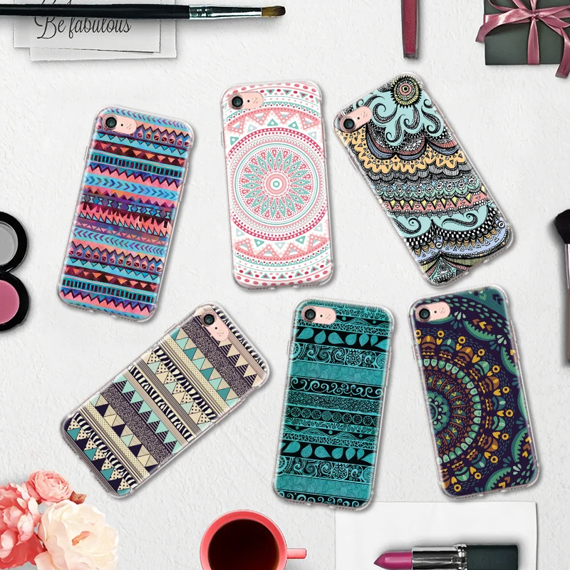 

Soft TPU Phone Case for Iphone 4 4S 5 5S 5C SE 6 6S 7 8 Plus X XR XS Max Mandala Floral Tribal Stripes Pattern Silicone Case