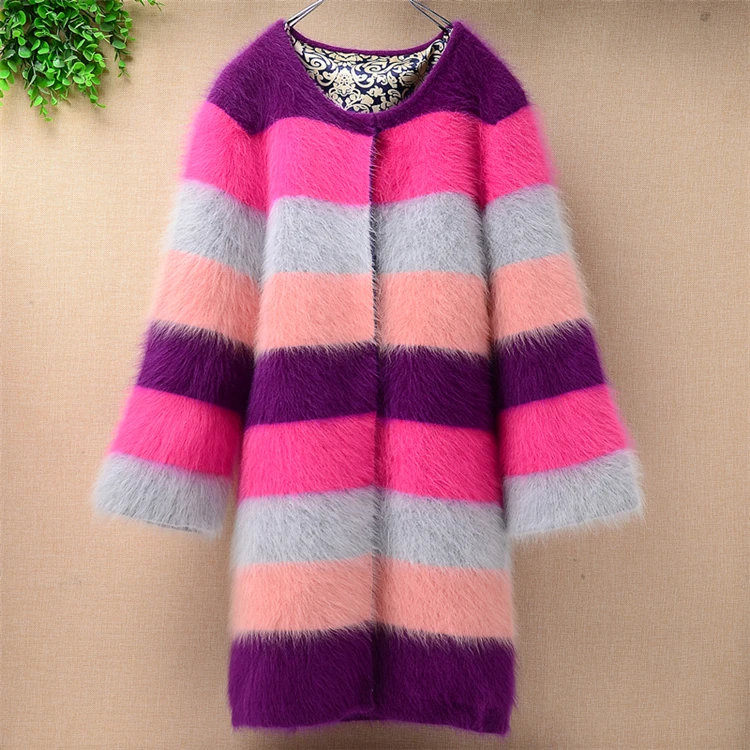 Thicken warm winter Fluffy genuine fuzzy hairy mink cashmere stripes coloured cardigan ladies Women slim angora fur sweater coat
Thicken warm winter Fluffy genuine fuzzy hairy mink cashmere stripes coloured cardigan ladies Women slim angora fur sweater coat