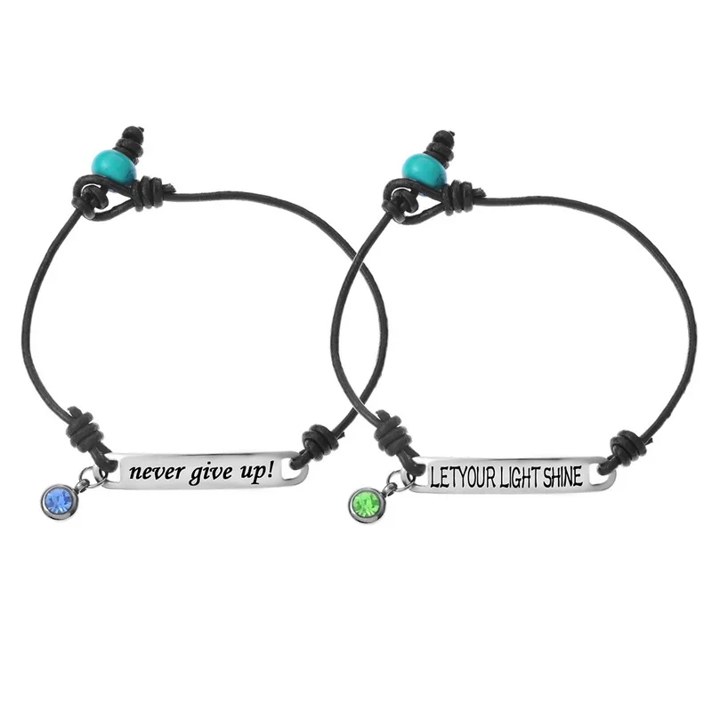 2pcs/1Set Stainless Steel Charm Bracelets Carved Letters Crystal Dropshopping Bracelet Leather Rope Fashion New Year Jewelry
2pcs/1Set Stainless Steel Charm Bracelets Carved Letters Crystal Dropshopping Bracelet Leather Rope Fashion New Year Jewelry