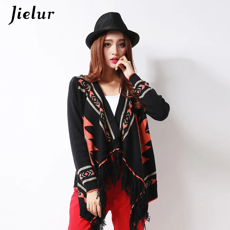 Jielur Harajuku Geometric Tassel Cardigan Women Kimono Long Sleeve Fashion Winter Sweater Warm Black Knitwear Sueter Mujer 2019
Jielur Harajuku Geometric Tassel Cardigan Women Kimono Long Sleeve Fashion Winter Sweater Warm Black Knitwear Sueter Mujer 2019