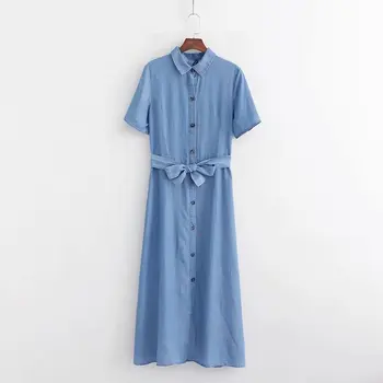 Summer new denim shirt dress Lapel single-breasted short sleeve dress wowen office dress
Summer new denim shirt dress Lapel single-breasted short sleeve dress wowen office dress