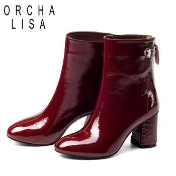 ORCHA LISA Women Genuine leather Ankle boots Pointed toe Sexy Cool Zipper block high heel boots woman Black Red Wine C501
ORCHA LISA Women Genuine leather Ankle boots Pointed toe Sexy Cool Zipper block high heel boots woman Black Red Wine C501