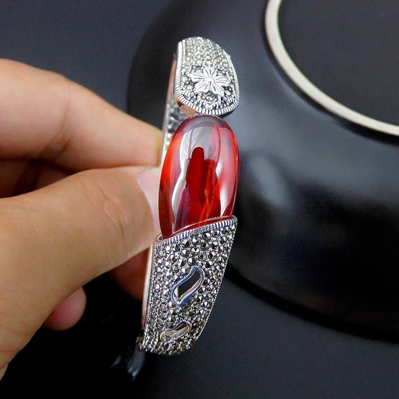 925 Sterling Silver Bangle Flower Natural Green Yellow Stone S925 Thai Silver Bangles for Women Jewelry Red Cubic Zircon
925 Sterling Silver Bangle Flower Natural Green Yellow Stone S925 Thai Silver Bangles for Women Jewelry Red Cubic Zircon