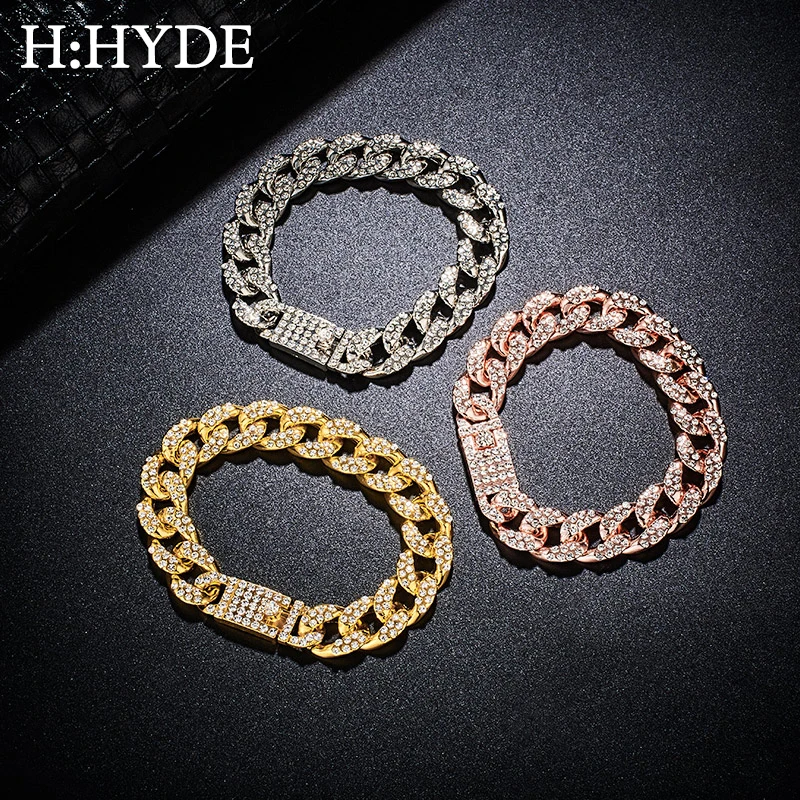 H:HYDE Men's Bracelet Hip Hop Miami Cuban Link Gold Silver Color Iced Out Paved Rhinestones Male Wristband Street Jewelry
H:HYDE Men's Bracelet Hip Hop Miami Cuban Link Gold Silver Color Iced Out Paved Rhinestones Male Wristband Street Jewelry