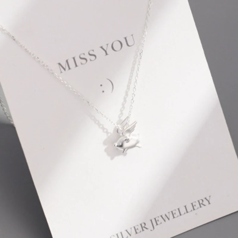 Qevila 2019 Hot Original Design Flying Sweet Pig Necklace Pendant 925 Sterling Silver 18k Gold for Women Couple Unique Gift Boho (9)