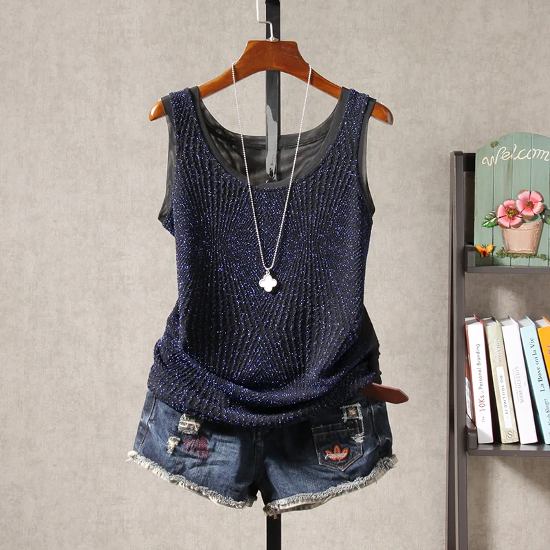 Spring and Summer Korean Version of Knitted Sleeveless Large Size Slim Top Camisole Women's Silver Outer Wear Base Shirt Tanks
Spring and Summer Korean Version of Knitted Sleeveless Large Size Slim Top Camisole Women's Silver Outer Wear Base Shirt Tanks
