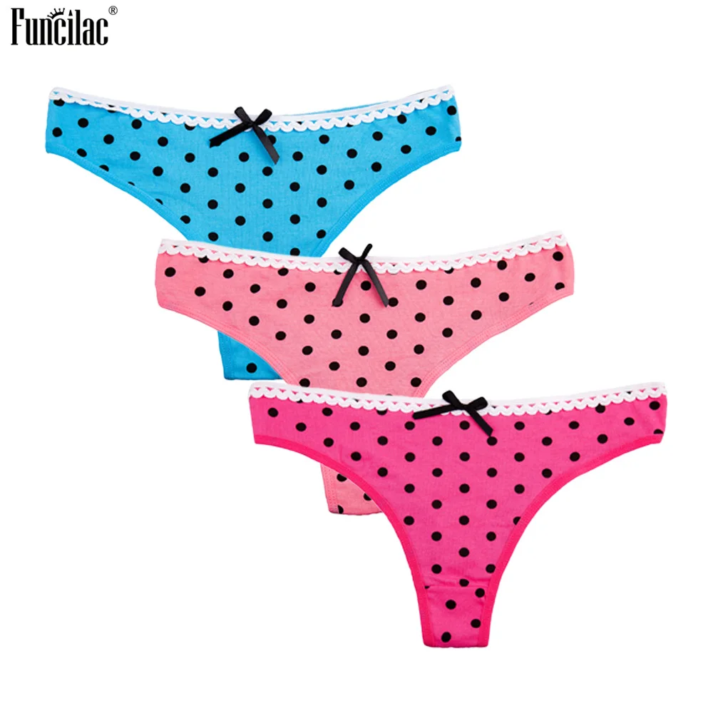 FUNCILAC Women Sexy Thong G-string Underwear Cotton Bikini Panties Dots Print Soft Ladies Knickers Lingerie Bow 3Pcs/Lot M L XL
FUNCILAC Women Sexy Thong G-string Underwear Cotton Bikini Panties Dots Print Soft Ladies Knickers Lingerie Bow 3Pcs/Lot M L XL