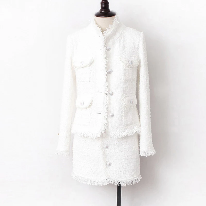 Tweed Jacket +skirt suit White Pearl inlaid pocket 2019 autumn /winter women's jacket 2 piece suit Burr ladies jacket coat
Tweed Jacket +skirt suit White Pearl inlaid pocket 2019 autumn /winter women's jacket 2 piece suit Burr ladies jacket coat