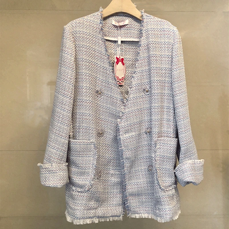 Women Plaid Tweed Fringe Tassels Jacket Coat 2019 Fall Elegant V-Neck Double-Breasted Cotton Linen Loose Jacket Ladies Outerwear
Women Plaid Tweed Fringe Tassels Jacket Coat 2019 Fall Elegant V-Neck Double-Breasted Cotton Linen Loose Jacket Ladies Outerwear