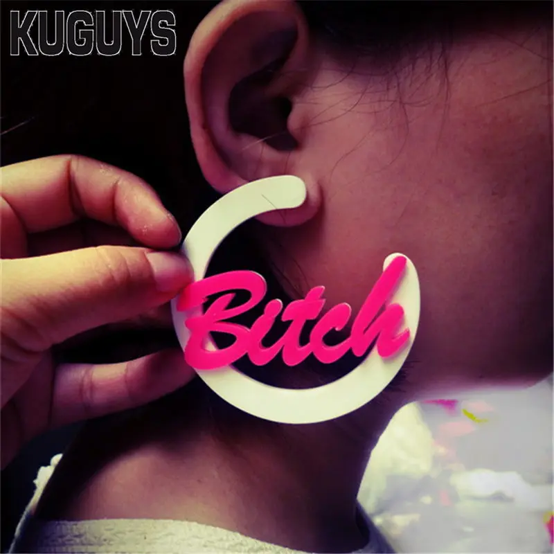 KUGUYS Hyperbole Round Large Earrings for Women Fashion Oorbellen Womans Pendientes Acrylic Letter "BITCH" Stud Earring Brincos
KUGUYS Hyperbole Round Large Earrings for Women Fashion Oorbellen Womans Pendientes Acrylic Letter "BITCH" Stud Earring Brincos