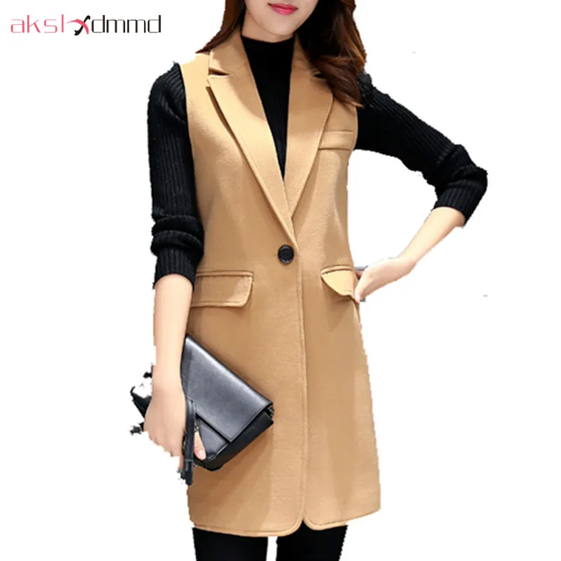 AKSLXDMMD Women's Vest 2019 New Autumn and Winter Plus Size Fashion Sleeveless Mid-long Wool Jacket Coat LH990 | Женская одежда