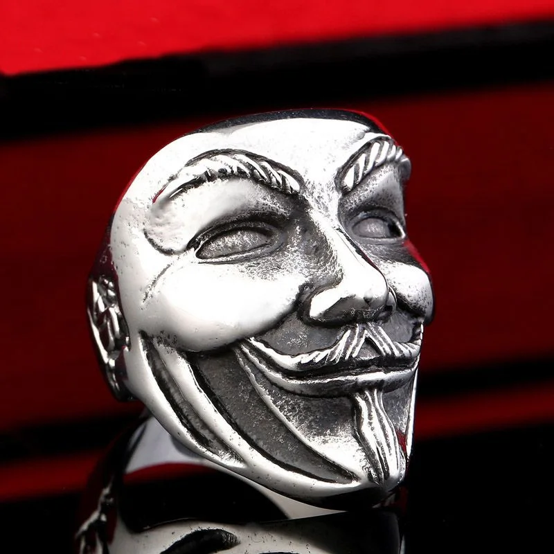 Size 7-14 Europe Men's Single Mask Index Finger Ring Fashion Cartoon V Word Vendetta Male Signet Rings Gift
Size 7-14 Europe Men's Single Mask Index Finger Ring Fashion Cartoon V Word Vendetta Male Signet Rings Gift