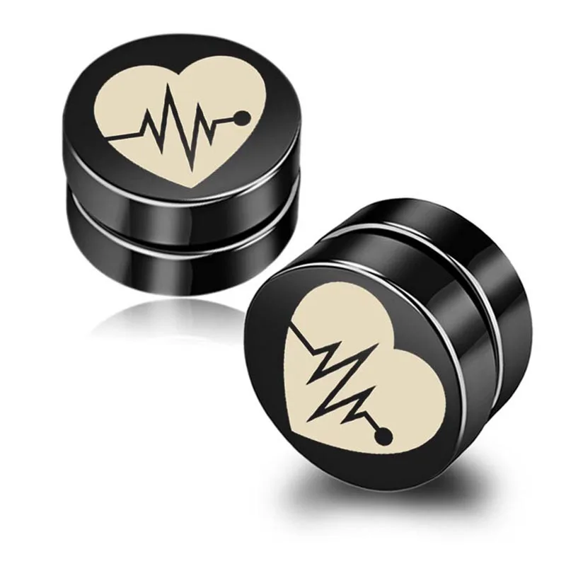 2Pcs/set 8/10mm Black Stainless Steel ECG Ear Clip NON-Pierced Rock Earrings Magnet Magnetic Fake Punk Jewelry | Украшения и