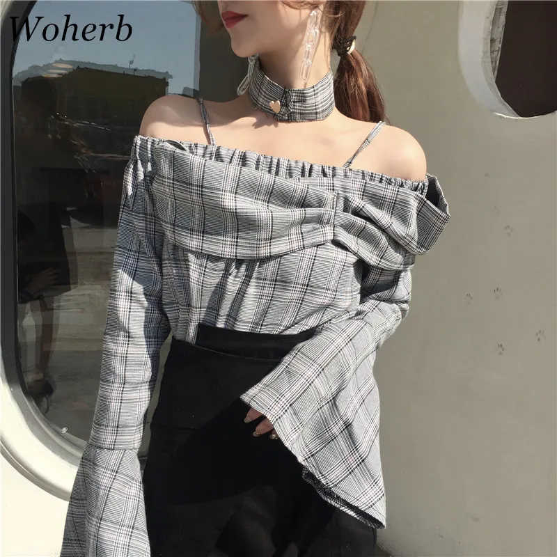 Woherb 2019 New Off Shoulder Summer Sexy Mujer Blouse Fashion Slash Neck Plaid Shirts Flare Sleeve Female Blusas 74400
Woherb 2019 New Off Shoulder Summer Sexy Mujer Blouse Fashion Slash Neck Plaid Shirts Flare Sleeve Female Blusas 74400