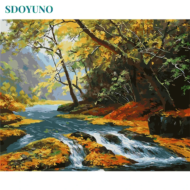 

SDOYUNO Frame River Landscape DIY Painting By Numbers Kits Acrylic Paint On Canvas Modern Wall Art For Home Decoration 40x50cm