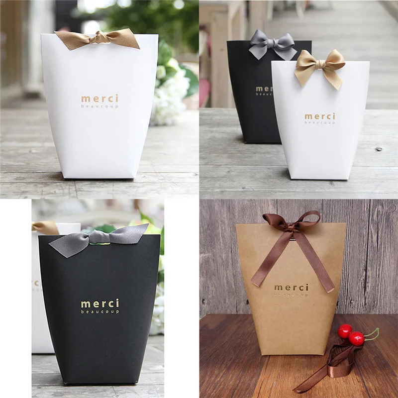 gift bags & wrapping supplies 5pcs black white kraft paper bag