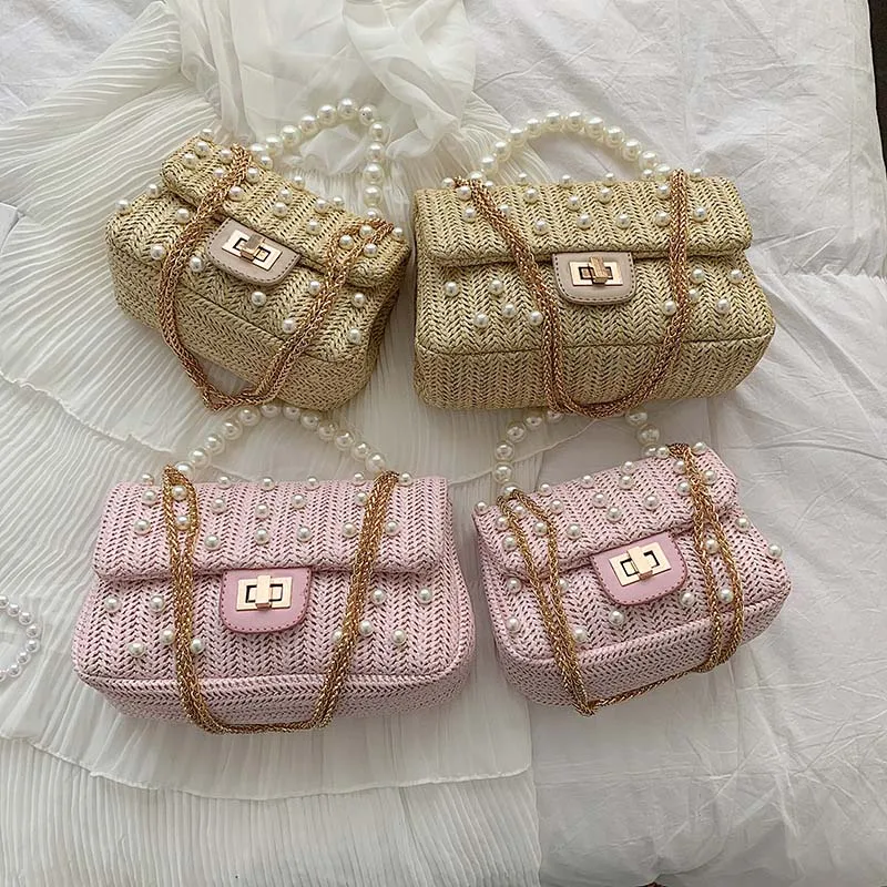 2020 New Fashion Straw Single Shoulder Crossbody Bag with Pearl Handles Female Handbag Versatile Chain Small Square Flap Bag
2020 New Fashion Straw Single Shoulder Crossbody Bag with Pearl Handles Female Handbag Versatile Chain Small Square Flap Bag