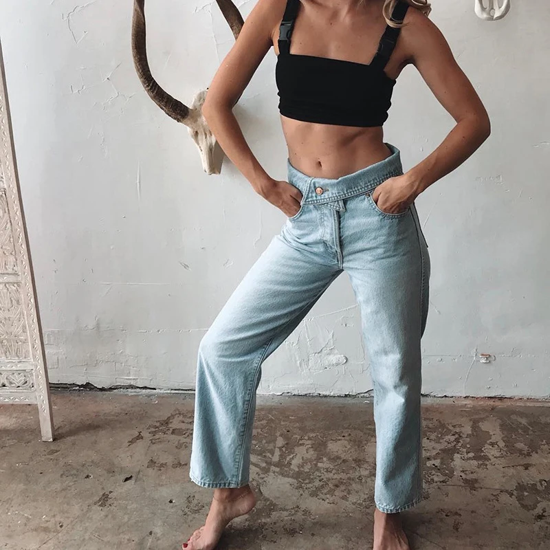 High Waist Straight Leg Jeans Women Leisure Lapel Denim Pants Class Basics Turndown Bottoms Female Boyfriend Summer Clothing
High Waist Straight Leg Jeans Women Leisure Lapel Denim Pants Class Basics Turndown Bottoms Female Boyfriend Summer Clothing