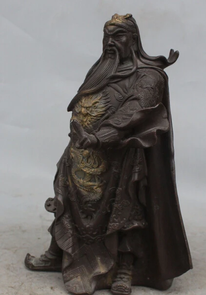 SCY 004136 11 "китайская Бронзовая позолоченная подставка Dragon Guan Gong Yu воин Меч с