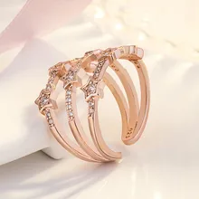 1 PC Bạc Rose Gold Màu Sắc Tinh Tế Hollow Nhẫn Cubic Zircon Sao Có Thể Điều Chỉnh Mở Ngón Tay Nhẫn đối với Phụ Nữ Cưới Trang Sức quà tặng(China)