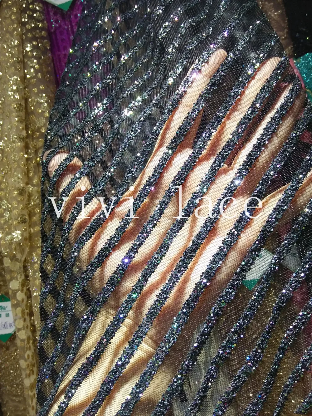 5yards fast ship HL385 black stripe hand print glitter tulle mesh lace fabric for wedding dress
5yards fast ship HL385 black stripe hand print glitter tulle mesh lace fabric for wedding dress