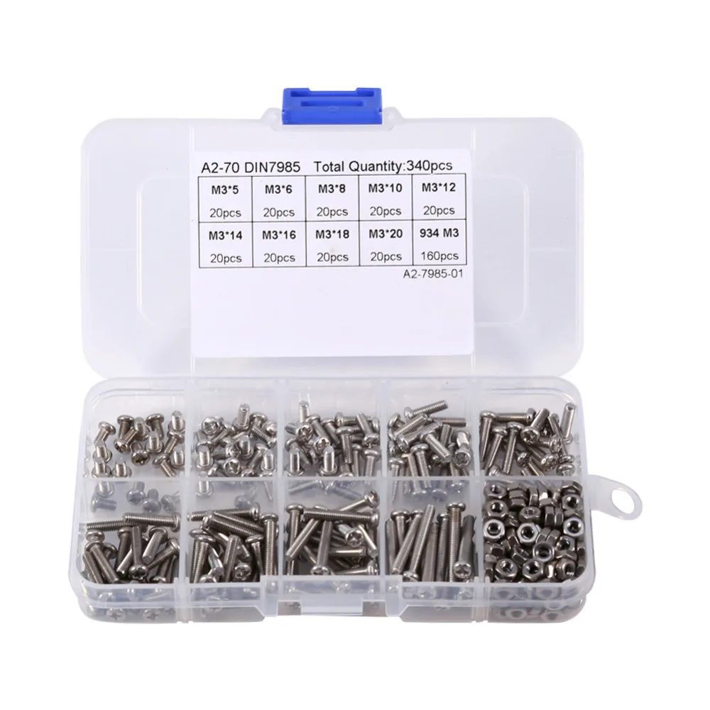 340pcs/set M3 Screws Nuts Stainless Steel Pan Head Screws Hex Nuts Assortment Kit Fastener Hardware Woodworking Tools
340pcs/set M3 Screws Nuts Stainless Steel Pan Head Screws Hex Nuts Assortment Kit Fastener Hardware Woodworking Tools