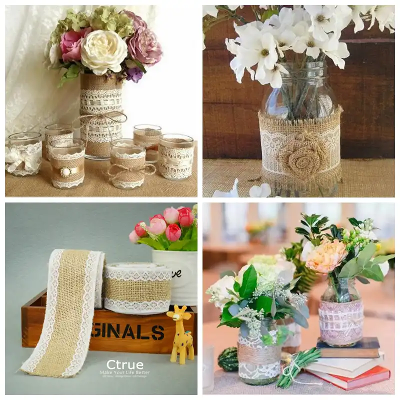 1meter Jute Burlap Hessian Ribbon Roll With Lace Vintage Wedding