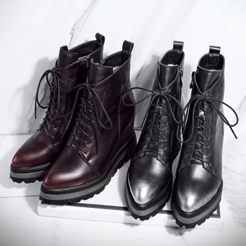 MLJUESE 2019 women ankle boots cow leather winter short plush lace up gun color platform wedges heels female boots size 34-42
MLJUESE 2019 women ankle boots cow leather winter short plush lace up gun color platform wedges heels female boots size 34-42