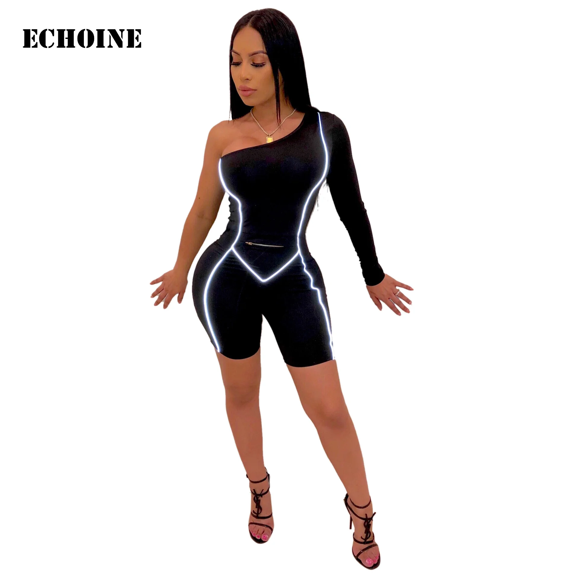 Reflective Striped Side One Shoulder Plalysuit Slim Bodycon Zipper Club Outfits Bodysuit Sexy Skinny Rompers Jumpsuit Summer
Reflective Striped Side One Shoulder Plalysuit Slim Bodycon Zipper Club Outfits Bodysuit Sexy Skinny Rompers Jumpsuit Summer