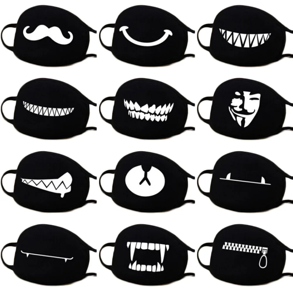 

13 Kinds Of Patterns Woman Men Fashion Cartoon Funny Black Cotton Black Mouth Half Face Soft Anti-fog Anti-dust Mask