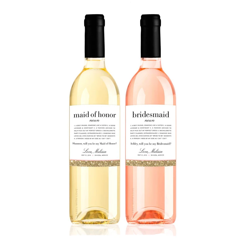 Personalized Wedding Wine Labels, Maid of Honor, Personalized Will You Be My Bridesmaid Gift, Save the Name and Date, Glitter
Personalized Wedding Wine Labels, Maid of Honor, Personalized Will You Be My Bridesmaid Gift, Save the Name and Date, Glitter