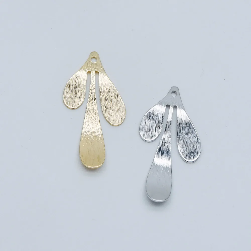 

10pcs Brushed Gold /Silver Leaf Charms 35x17mm, Real Gold/ Rhodium plated Brass, Lead Nickel Free (GB-467)