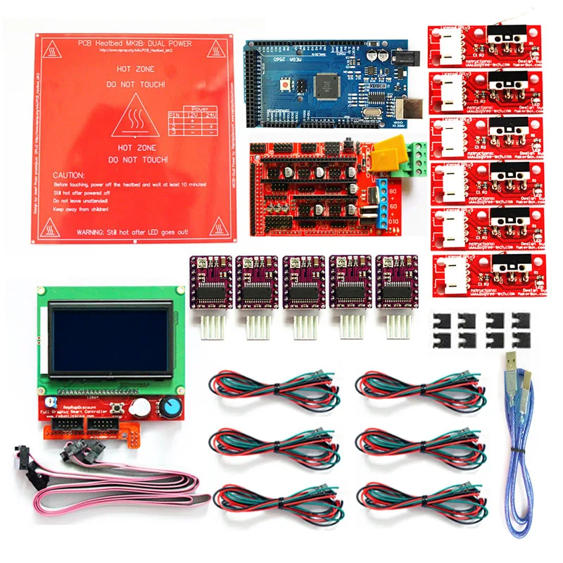 Reprap Ramps 1.4 Kit with Mega 2560 r3 + Heatbed MK2B + 12864 LCD Controller + DRV8825 +Mechanical Switch +Cables for 3D Printer
Reprap Ramps 1.4 Kit with Mega 2560 r3 + Heatbed MK2B + 12864 LCD Controller + DRV8825 +Mechanical Switch +Cables for 3D Printer