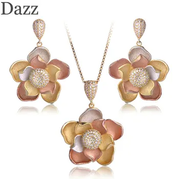Dazz Three Tones Color Lotus Flowers Shape Pendant Necklace Dangle Earring Sets Matt Spray Sand Copper Jewelry For Women Bijoux
Dazz Three Tones Color Lotus Flowers Shape Pendant Necklace Dangle Earring Sets Matt Spray Sand Copper Jewelry For Women Bijoux