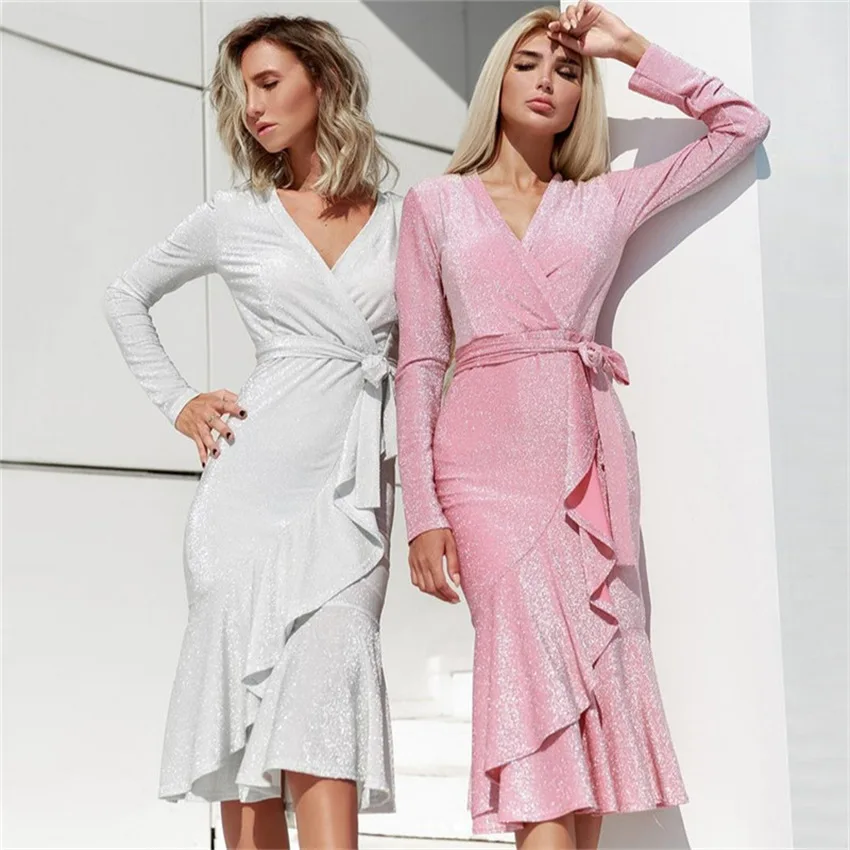 FashionWomen sexy club Dress Long Sleeve V-Neck Party Mid-calf Dresses Sheath Autumn dress Famale streetwear Vestidos robe femme
FashionWomen sexy club Dress Long Sleeve V-Neck Party Mid-calf Dresses Sheath Autumn dress Famale streetwear Vestidos robe femme