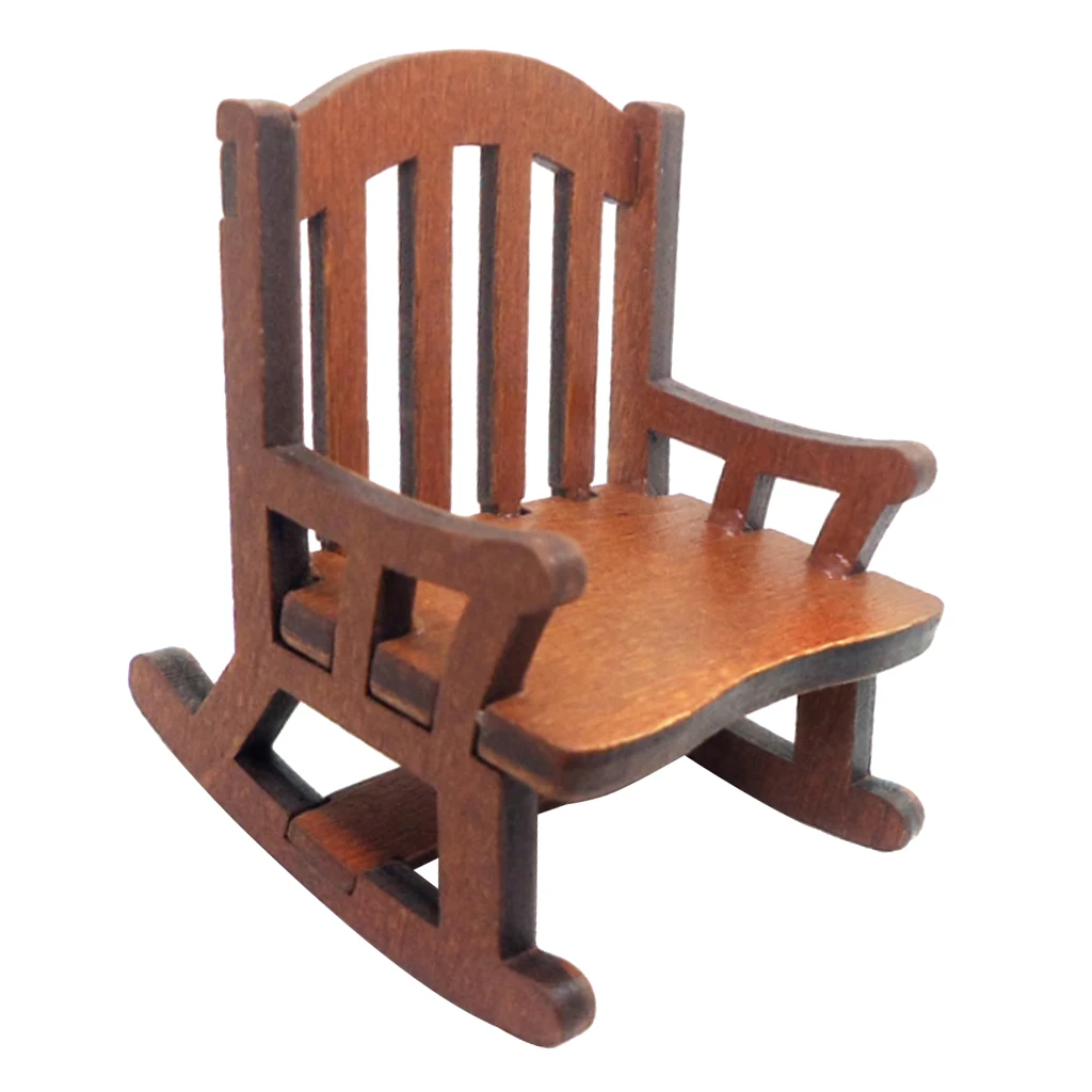 1/12 Dollhouse Miniature Room Furniture Wooden Rocking Chair Woven Seat Handicraft For Girls Dollhouse