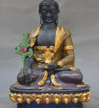 9" Old Tibet Buddhism Gilt Colored glaze Carved Sakyamuni Medicine Buddha Statue
9" Old Tibet Buddhism Gilt Colored glaze Carved Sakyamuni Medicine Buddha Statue