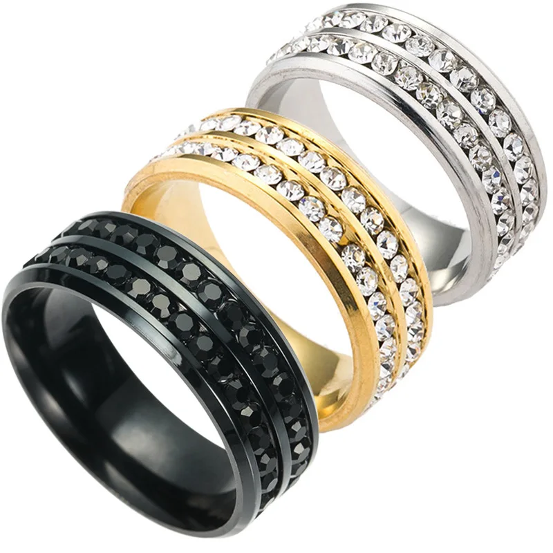 Stainless Steel Gold Silver Black 3A Zircon Wedding Band Ring Women Men Luxury Double Row Crystal Wedding Ring Bijoux Gift 2018
Stainless Steel Gold Silver Black 3A Zircon Wedding Band Ring Women Men Luxury Double Row Crystal Wedding Ring Bijoux Gift 2018