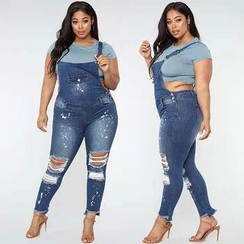 Women Large Size Blue Shoulder-Strap Jeans Pockets Ripped Distressed Denim Overalls Skinny Pencil Long Pants Trousers For Ladies
Women Large Size Blue Shoulder-Strap Jeans Pockets Ripped Distressed Denim Overalls Skinny Pencil Long Pants Trousers For Ladies