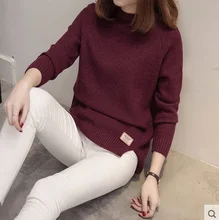 2019 Mới Nữ Cổ Tròn Áo Len Nữ Dệt Kim Áo Len Và Áo Thun Tay Dài Kéo Femme Mùa Đông Cashmere Quá Khổ Áo Thun Chui Đầu(China)