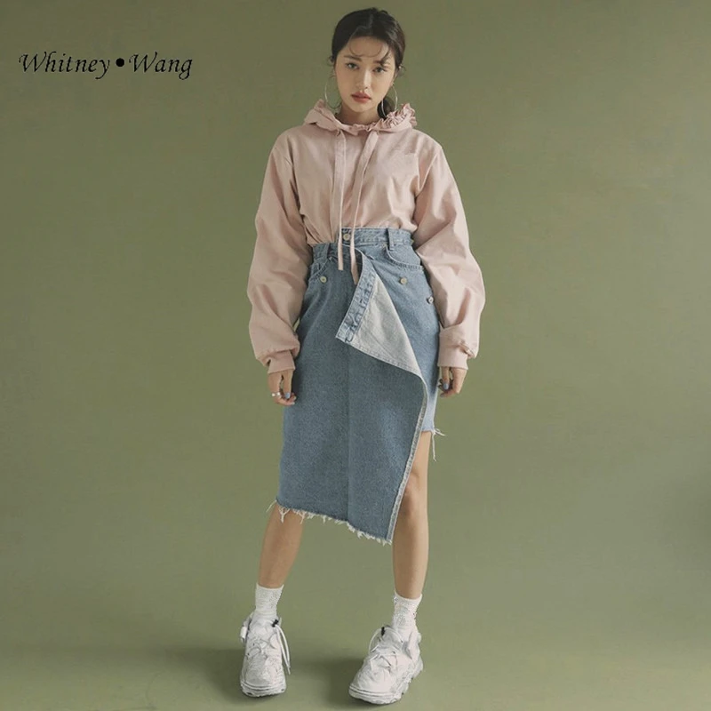 Женская Асимметричная юбка WHITNEY WANG модная уличная одежда в Корейском стиле с
