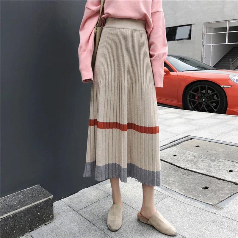 Hit Color Knit Pleated Skirt Winter Autumn Chic Harajuku Kawaii Stripe Elastic Waist Skirt Women Korean Fashion A Line Saia Midi
Hit Color Knit Pleated Skirt Winter Autumn Chic Harajuku Kawaii Stripe Elastic Waist Skirt Women Korean Fashion A Line Saia Midi