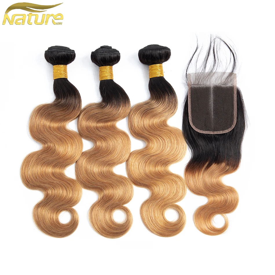 NatureHERE Brazilian Human Hair Body Wave 3 Bundles With Closure Ombre Bundles Weave 1b/27 Non Remy Blonde Lace Closure
NatureHERE Brazilian Human Hair Body Wave 3 Bundles With Closure Ombre Bundles Weave 1b/27 Non Remy Blonde Lace Closure