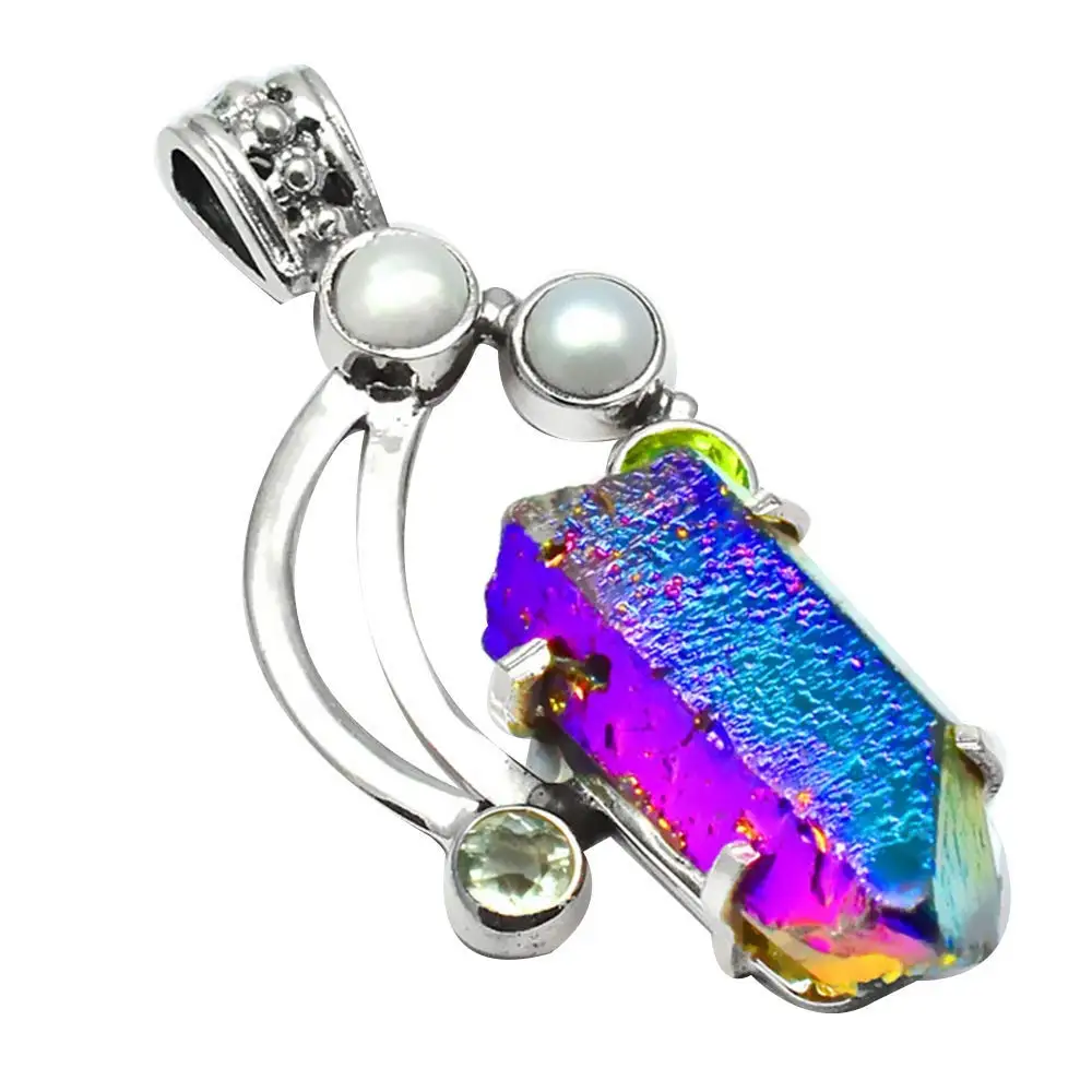 Nature Titanium Aura Quartz + Green Amethyst Pendant 925 Sterling Silver, 47.6 mm, 2SP0059
Nature Titanium Aura Quartz + Green Amethyst Pendant 925 Sterling Silver, 47.6 mm, 2SP0059