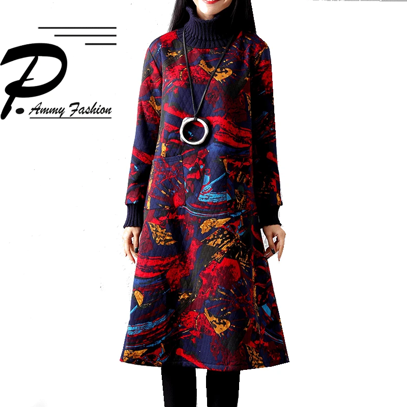 Womens Thicken Padded Cotton Turtleneck Graffiti Jumper Dress Wommens Oversized Long Sleeve Big pocket Loose Tunic Warm Pullover
Womens Thicken Padded Cotton Turtleneck Graffiti Jumper Dress Wommens Oversized Long Sleeve Big pocket Loose Tunic Warm Pullover