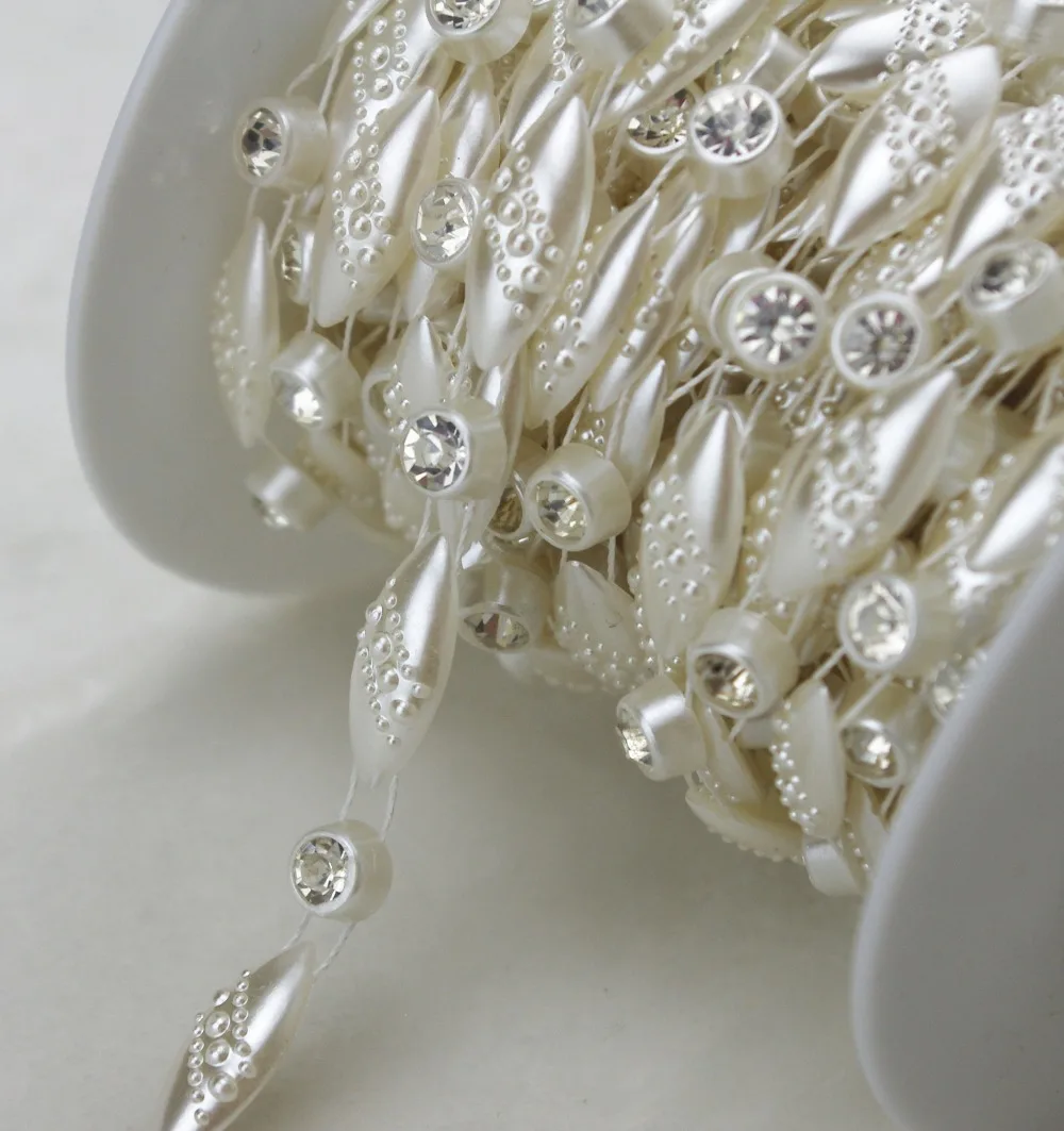 

10y 20mm oval Shaped ivory Pearl Rhinestone Chain Trims Sewing Crafts Costume Applique Wedding Decoration LZ108