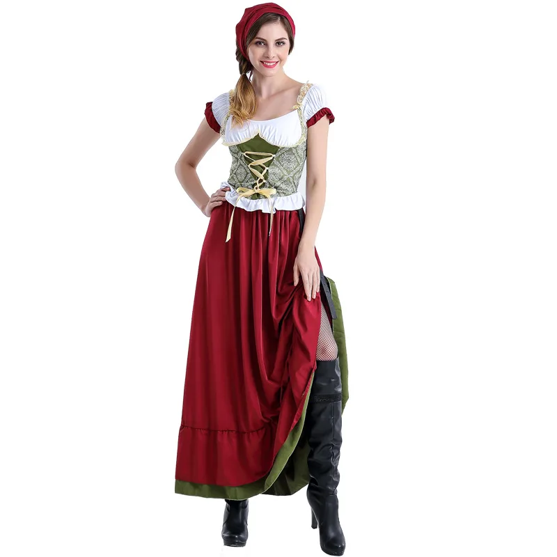 Image Free Shipping Oktoberfest Beer Festival October Dirndl Red Maid Peasant Skirt Dress Apron Blouse Gown German Wench Costume